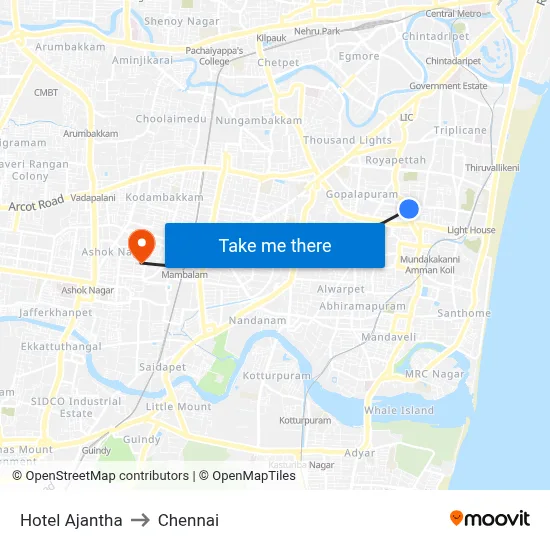 Hotel Ajantha to Chennai map