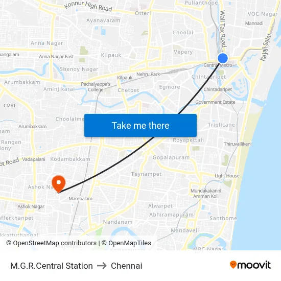 M.G.R.Central Station to Chennai map