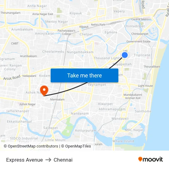Express Avenue to Chennai map