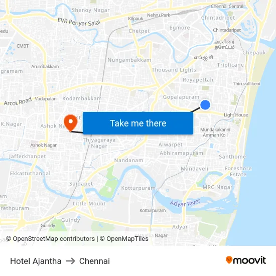 Hotel Ajantha to Chennai map