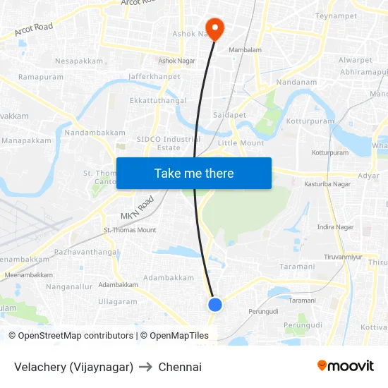 Velachery (Vijaynagar) to Chennai map