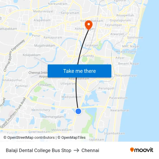 Balaji Dental College Bus Stop to Chennai map