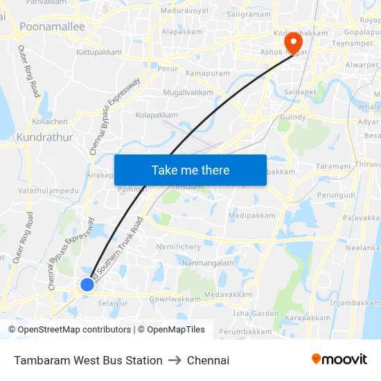 Tambaram West Bus Station to Chennai map