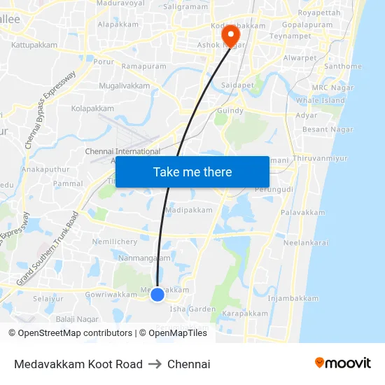 Medavakkam Koot Road to Chennai map