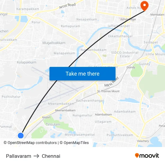 Pallavaram to Chennai map