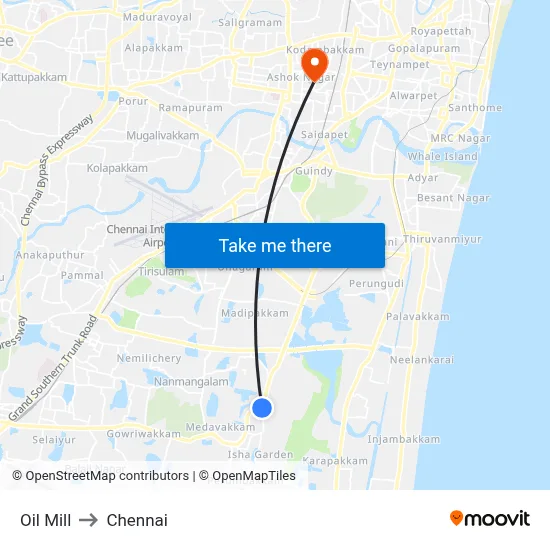 Oil Mill to Chennai map