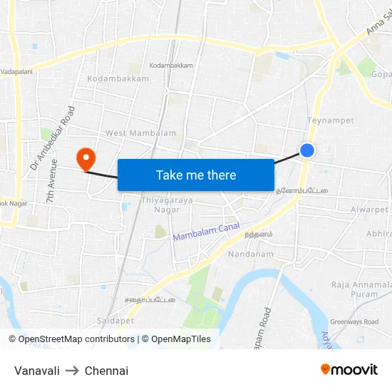 Vanavali to Chennai map