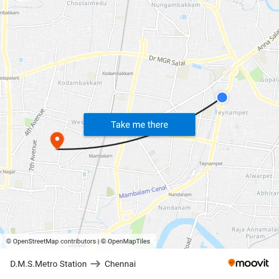 D.M.S.Metro Station to Chennai map