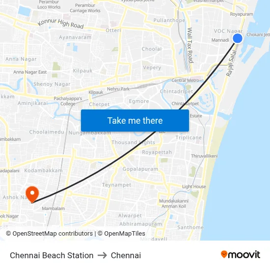 Chennai Beach Station to Chennai map