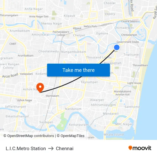 L.I.C.Metro Station to Chennai map