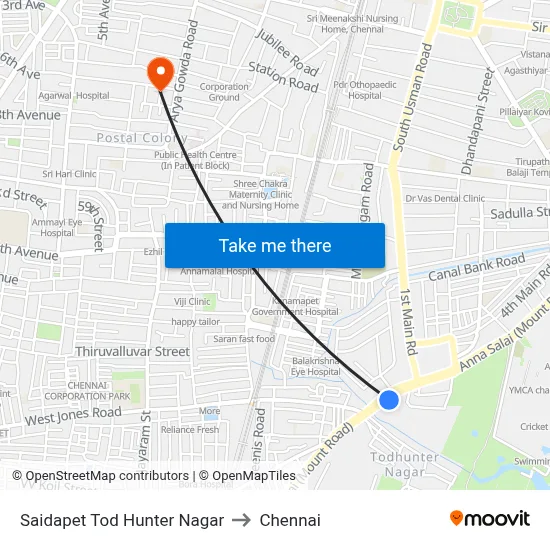 Saidapet Tod Hunter Nagar to Chennai map