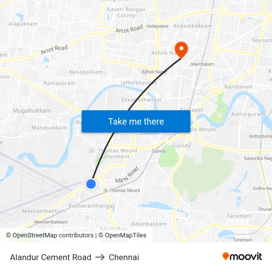 Alandur Cement Road to Chennai map