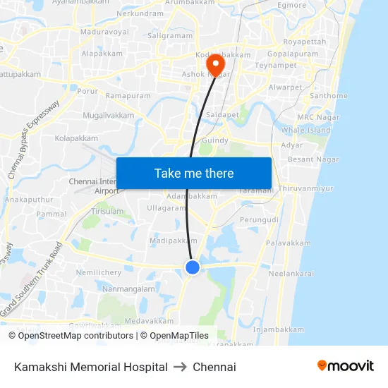 Kamakshi Memorial Hospital to Chennai map
