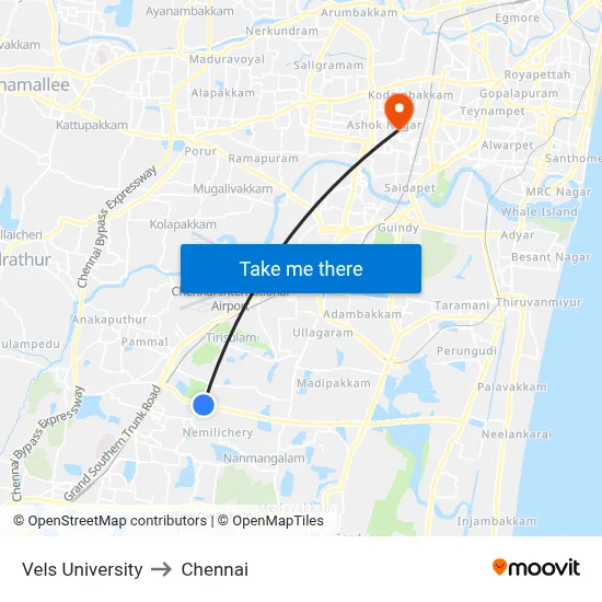 Vels University to Chennai map