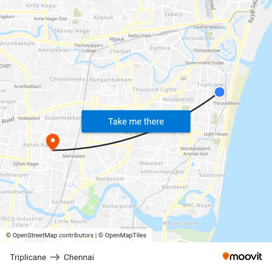 Triplicane to Chennai map