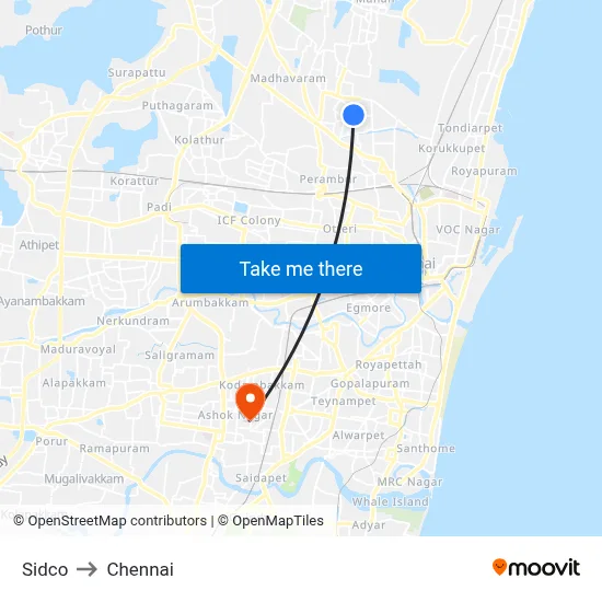Sidco to Chennai map
