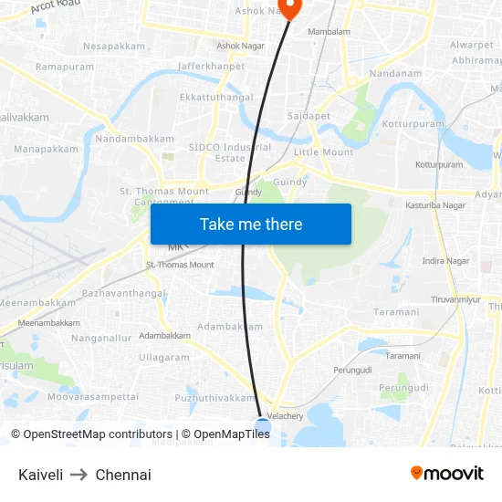 Kaiveli to Chennai map
