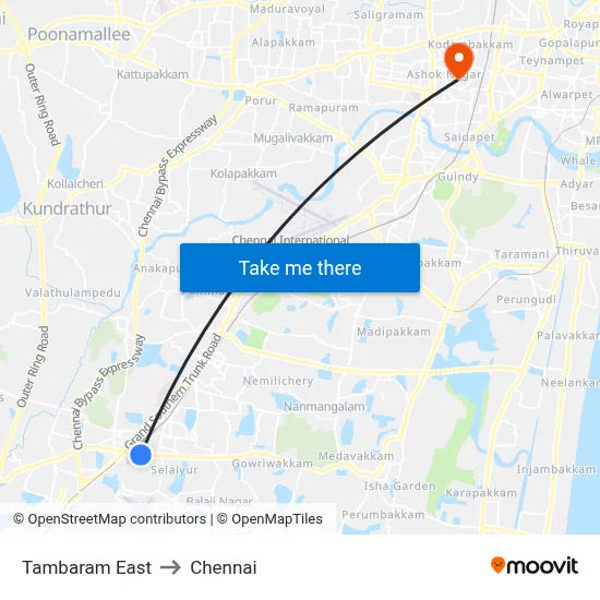Tambaram East to Chennai map
