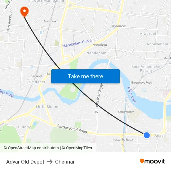 Adyar Old Depot to Chennai map