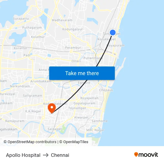 Apollo Hospital to Chennai map