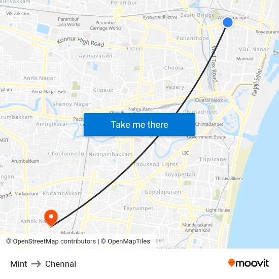 Mint to Chennai map