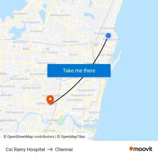 Csi Rainy Hospital to Chennai map