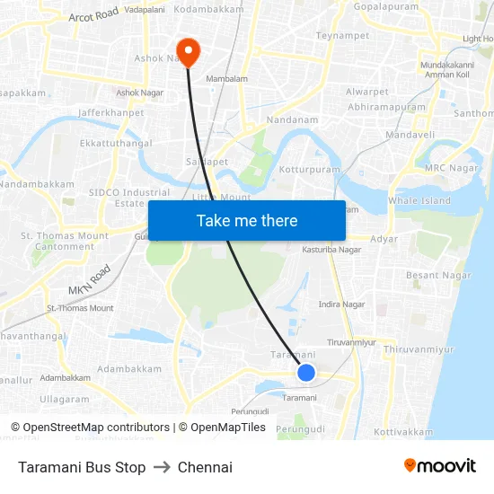 Taramani Bus Stop to Chennai map
