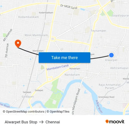 Alwarpet Bus Stop to Chennai map