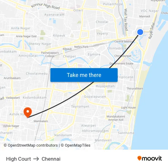 High Court to Chennai map