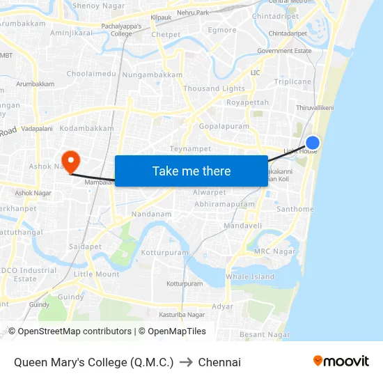 Queen Mary's College (Q.M.C.) to Chennai map