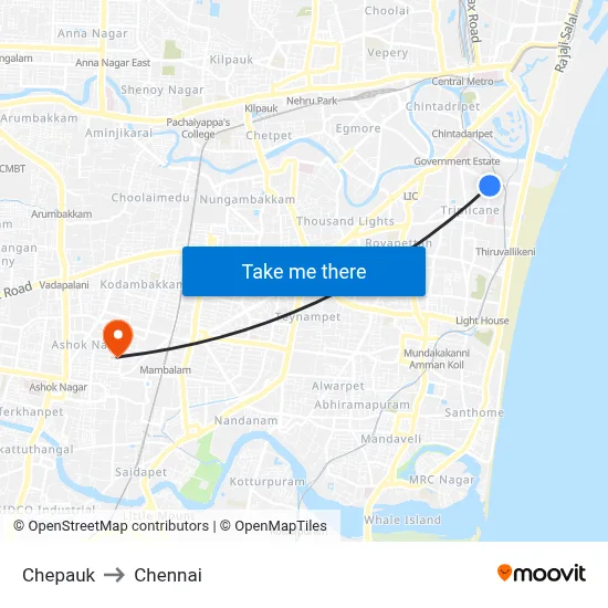 Chepauk to Chennai map