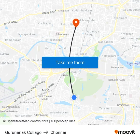 Gurunanak Collage to Chennai map