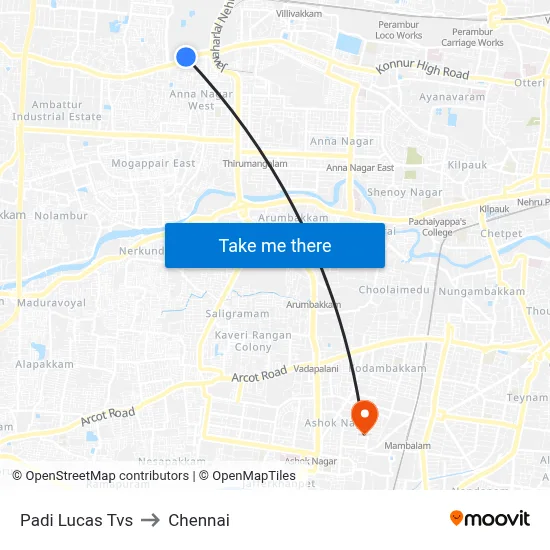Padi Lucas Tvs to Chennai map