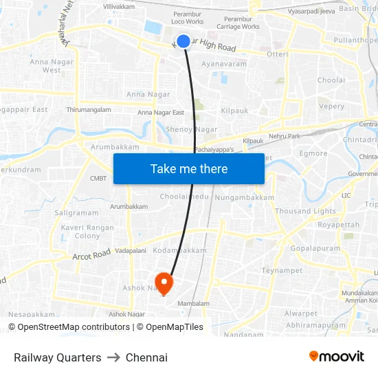 Railway Quarters to Chennai map