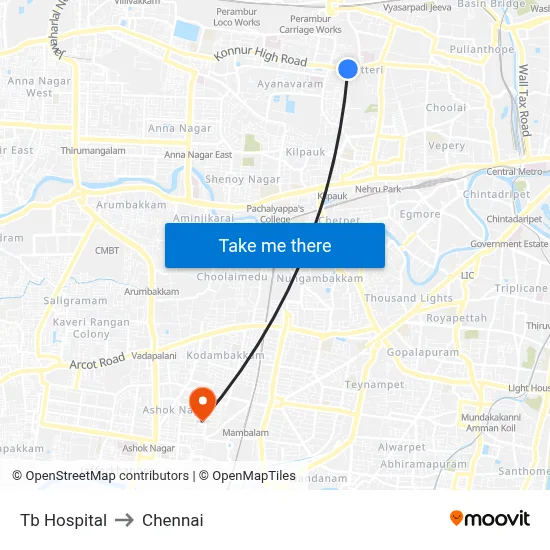 Tb Hospital to Chennai map
