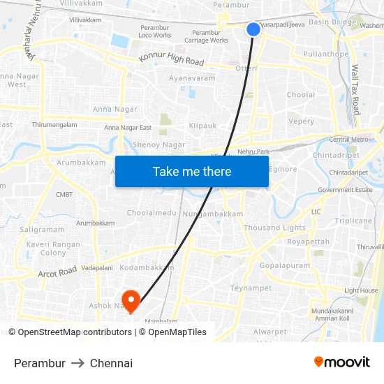 Perambur to Chennai map