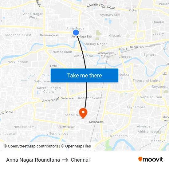 Anna Nagar Roundtana to Chennai map