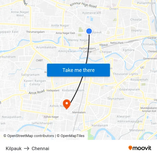Kilpauk to Chennai map