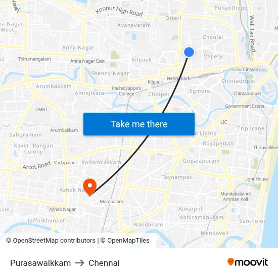 Purasawalkkam to Chennai map