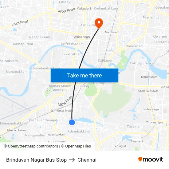 Brindavan Nagar Bus Stop to Chennai map