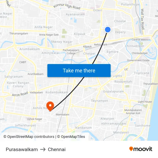 Purasawalkam to Chennai map