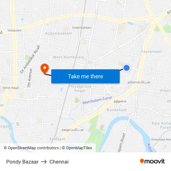 Pondy Bazaar to Chennai map