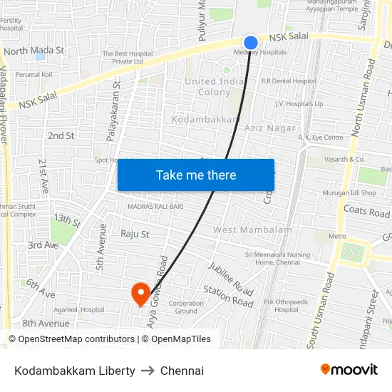 Kodambakkam Liberty to Chennai map