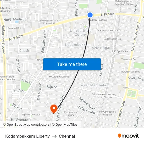 Kodambakkam Liberty to Chennai map