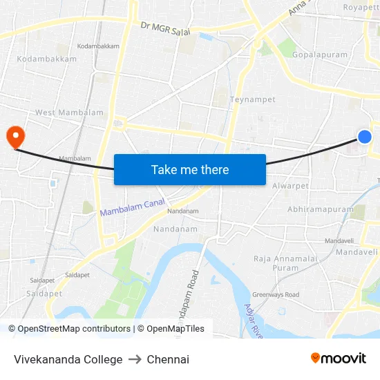 Vivekananda College to Chennai map