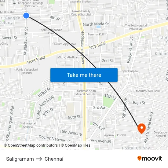 Saligramam to Chennai map
