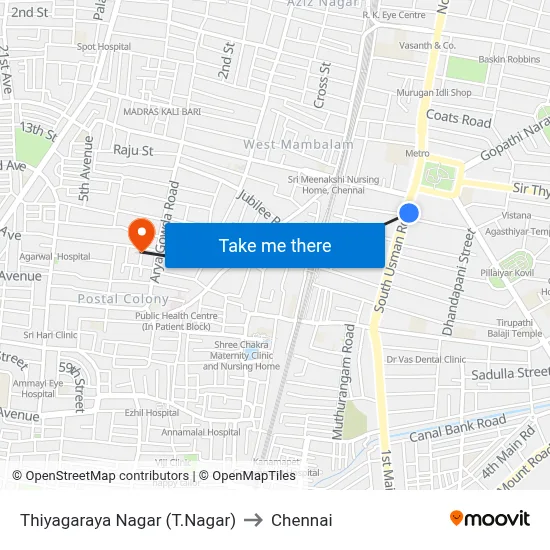 Thiyagaraya Nagar (T.Nagar) to Chennai map