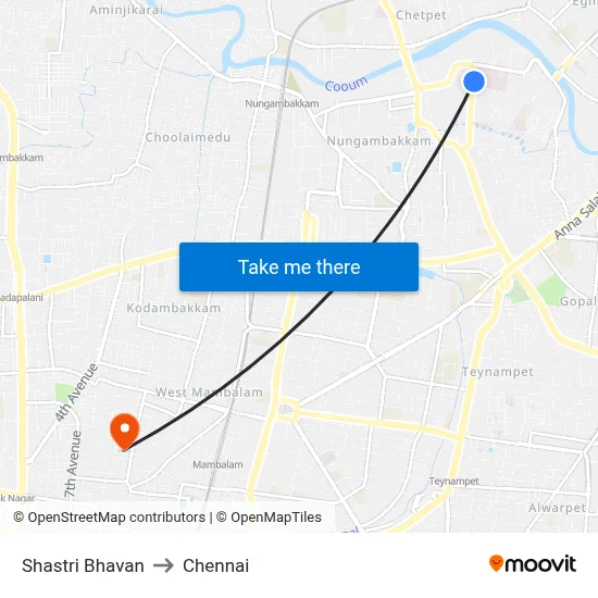 Shastri Bhavan to Chennai map