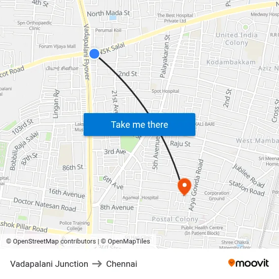 Vadapalani Junction to Chennai map