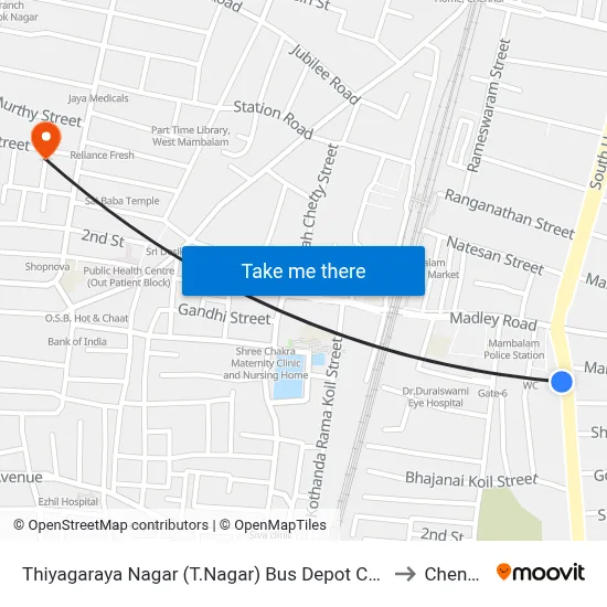 Thiyagaraya Nagar (T.Nagar) Bus Depot Corner to Chennai map